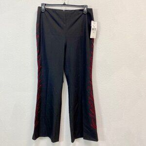 Karen Kane Black Stretch Dress Pants with Burgundy Floral Embroidery Size 16 NWT